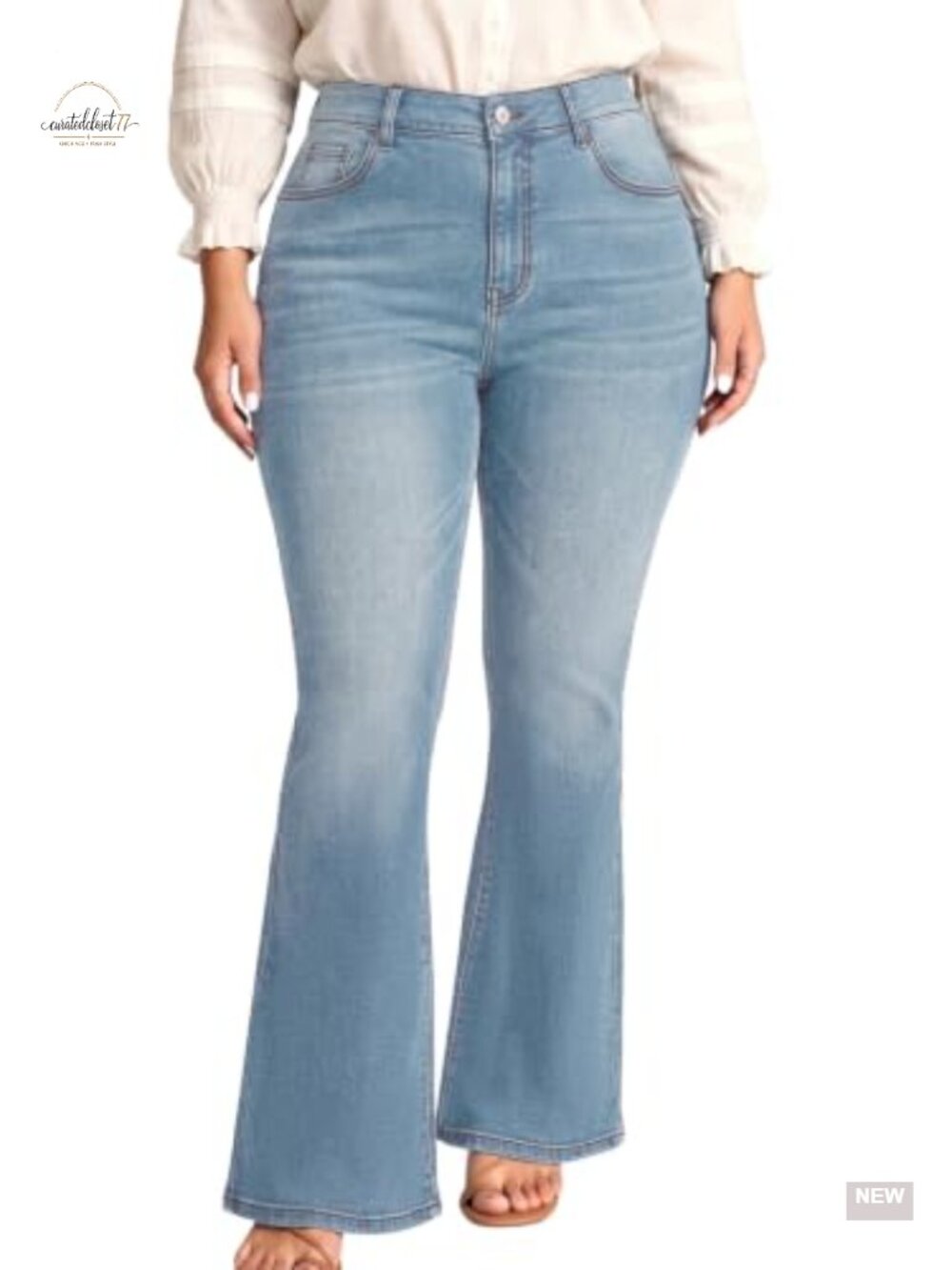 Plus Size High Rise Flare Jeans Women Bell Bottom Stretch Denim